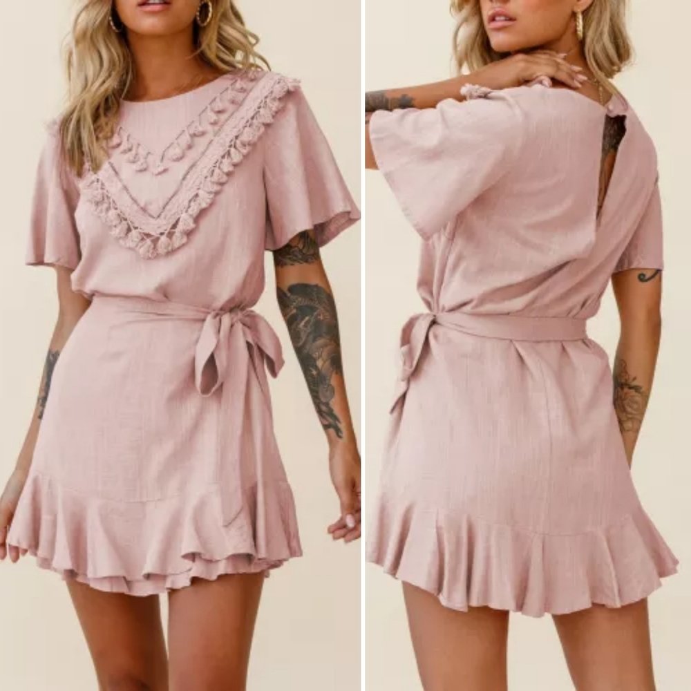 Boho Tassel Faux Wrap Mini Dress